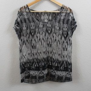 Joie Sheer Black Ruffled Hem  Capped Sleeve Shirt
